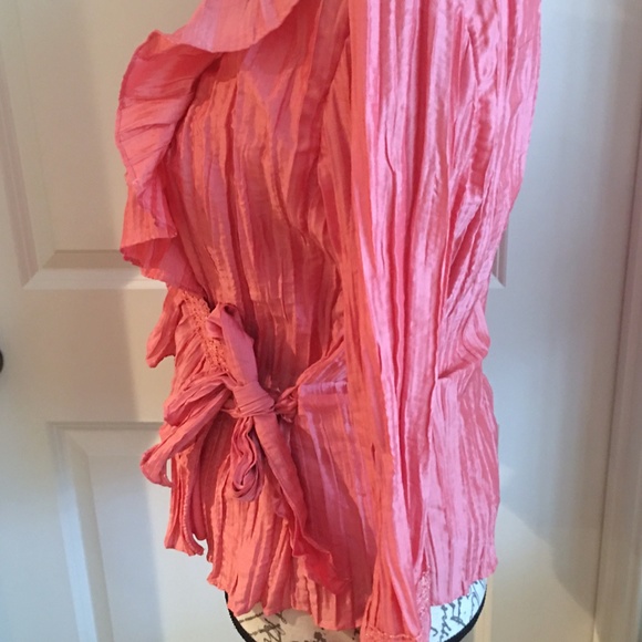 Jackie Jon Ruffle Wrap Around Gold Shimmer Blouse Top - Picture 3 of 5